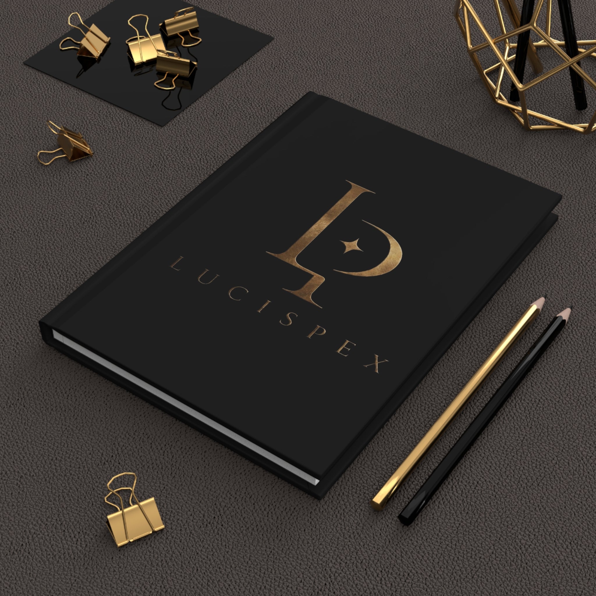 Lucispex Gold Logo Hardcover Journal — Elegant Matte Notebook for Notes & Planning
