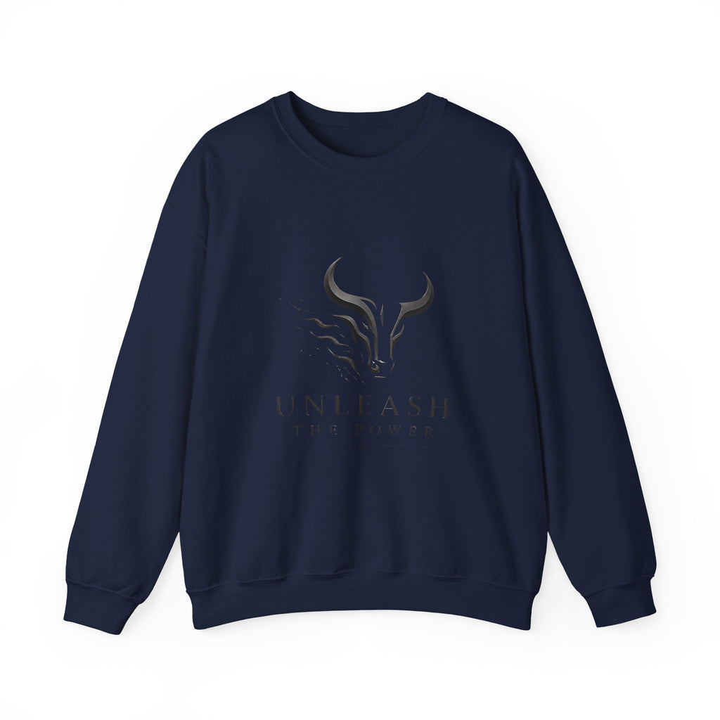 Unleash The Power Bull Crewneck Sweatshirt — Motivational Minimalist Graphic