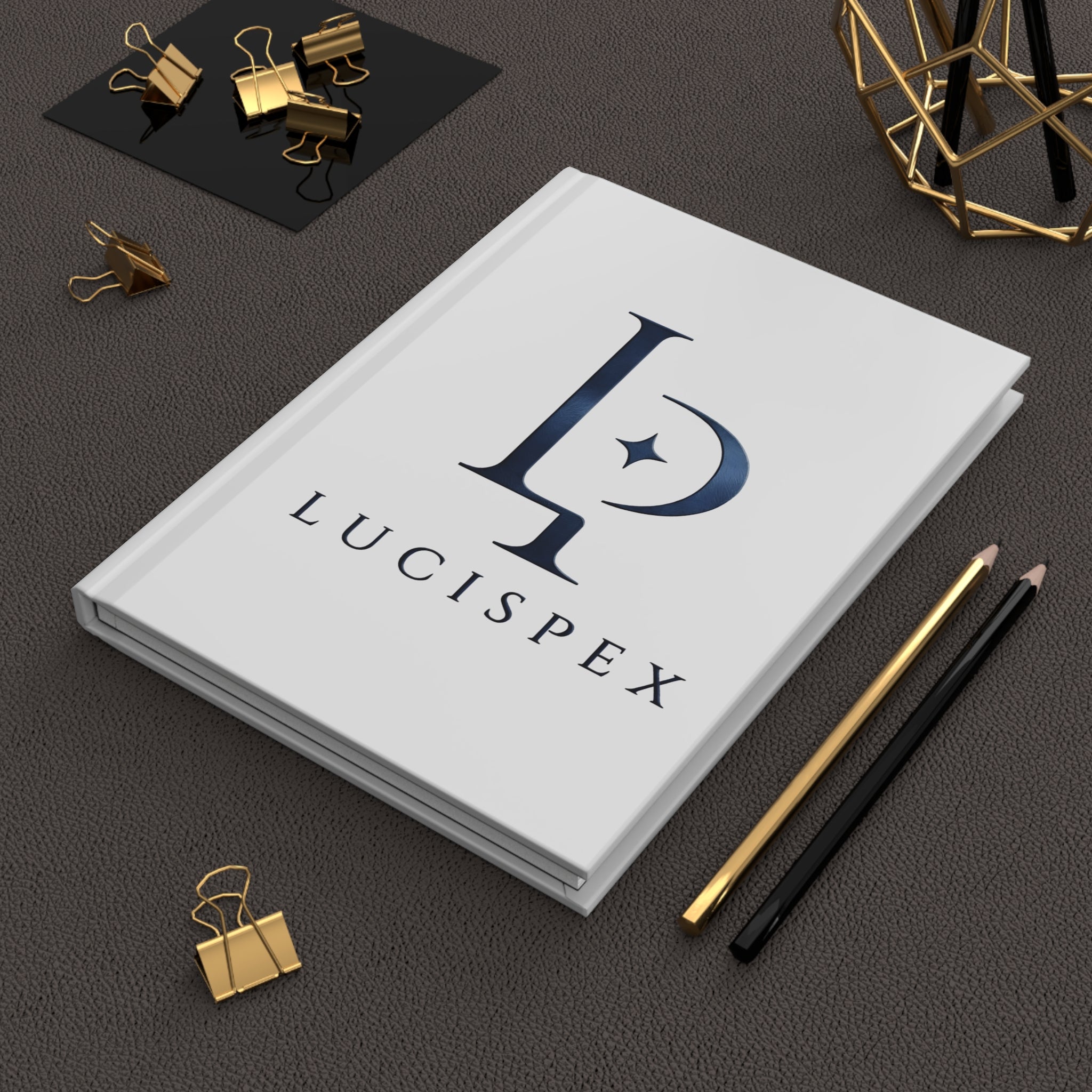 Lucispex Blue Logo Hardcover Journal — Elegant Monogram Notebook for Notes & Planning