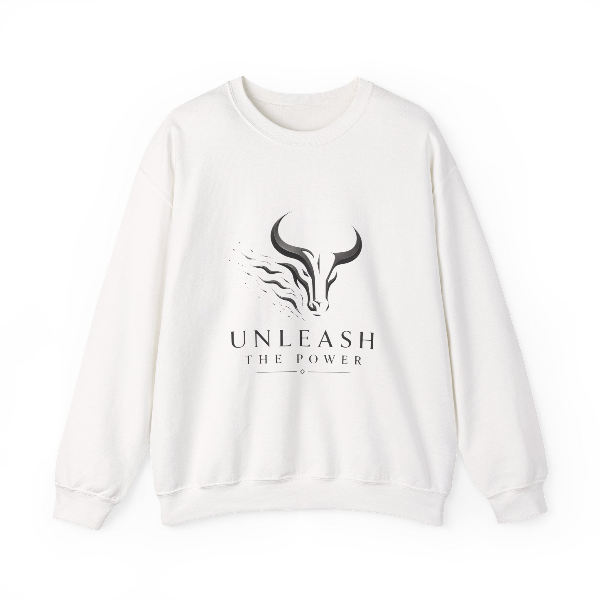 Unleash The Power Bull Crewneck Sweatshirt — Motivational Minimalist Graphic