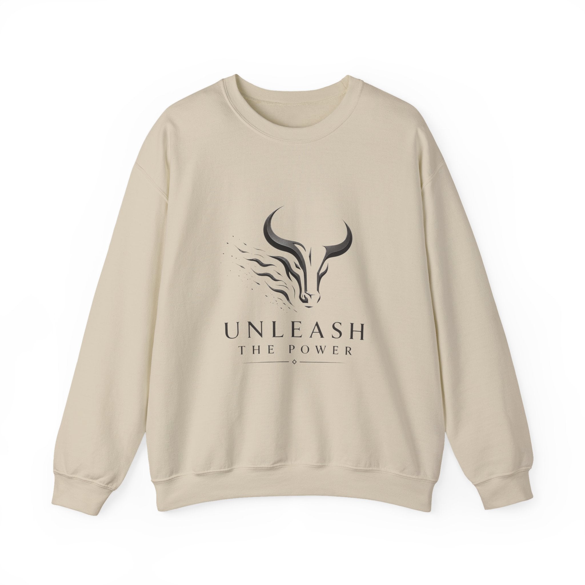Unleash The Power Bull Crewneck Sweatshirt — Motivational Minimalist Graphic